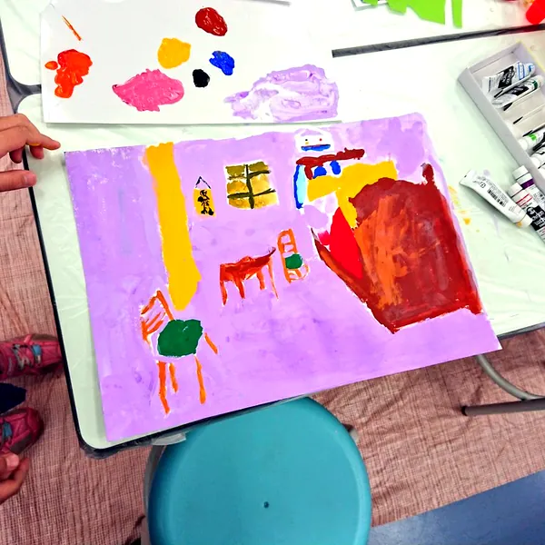 パレットと絵の具で描いた作品