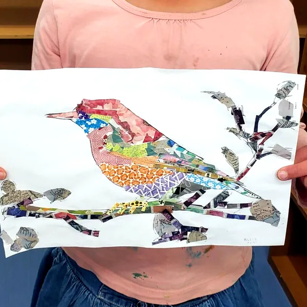 生徒の作品：鳥のコラージュ